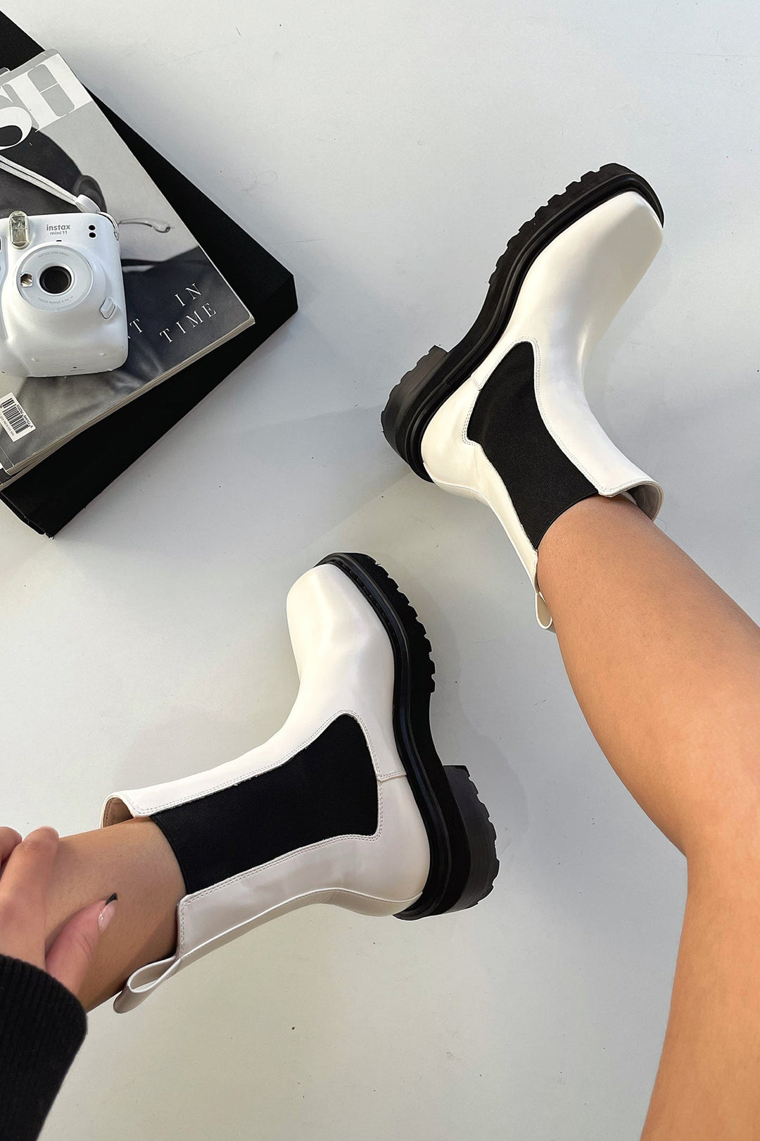 Emmeline | Women's Two-Tone Chelsea Ankle Boots - White - Image 1