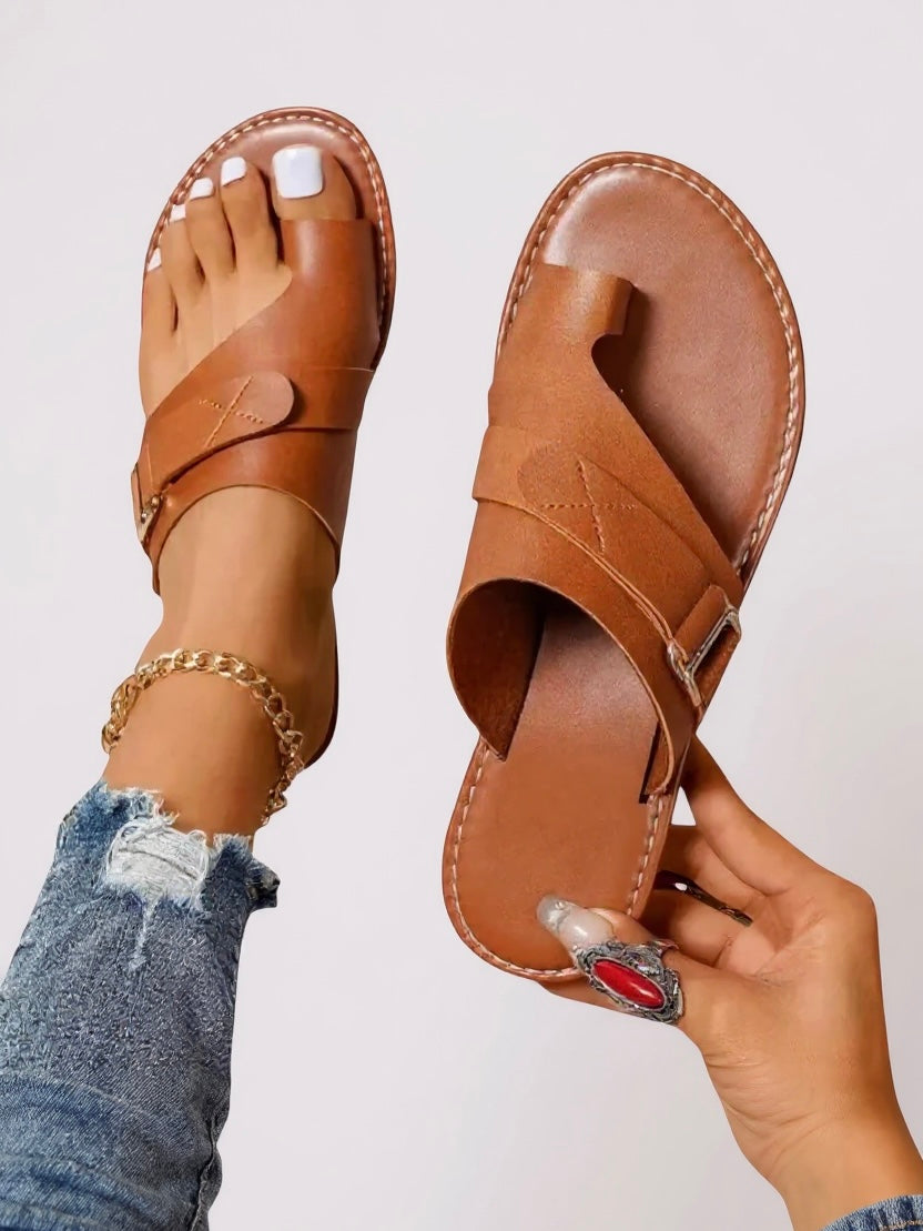 Erica | Women's Toe Loop Brown Sandals - Brown - Image 1
