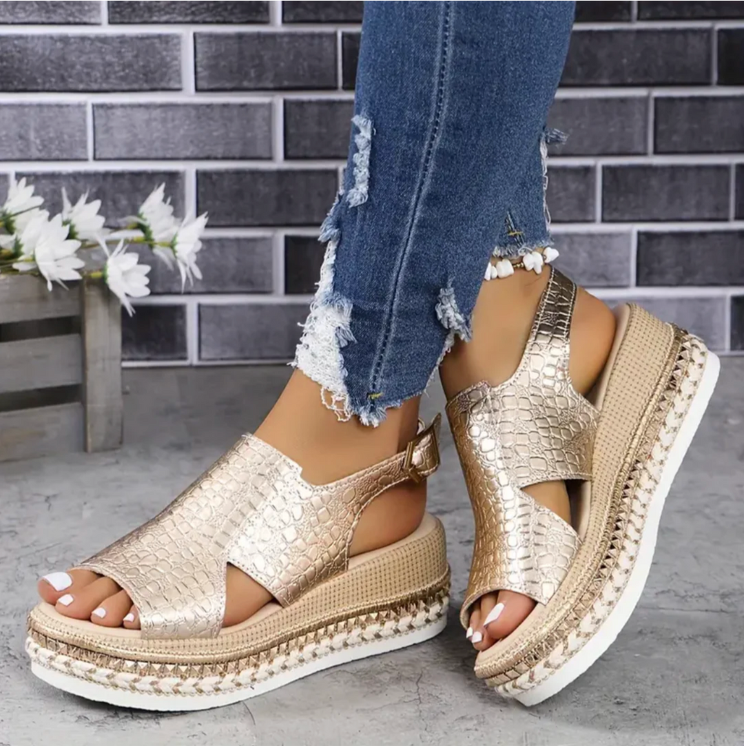 Esmeralda | Women's Platform Wedge Sandals - Gold - Image 1