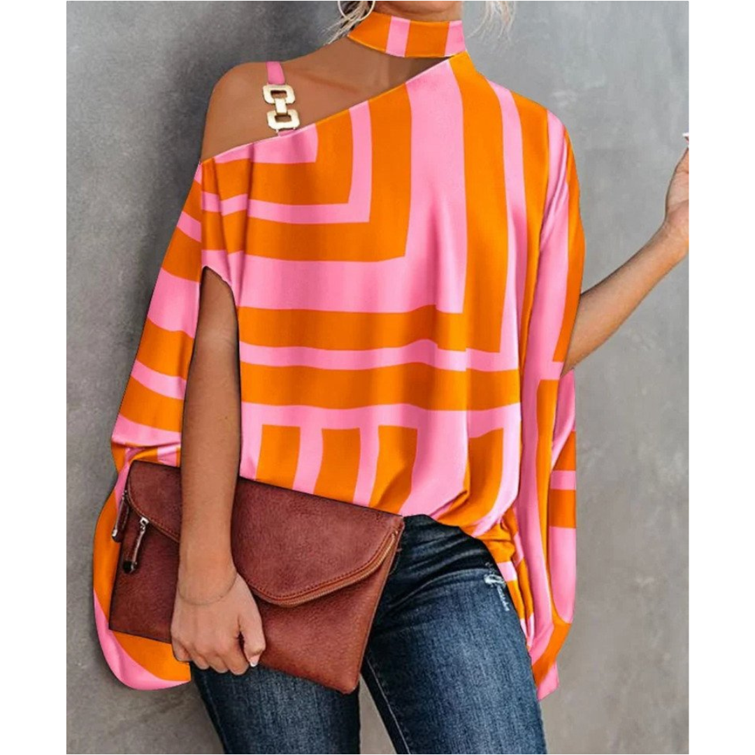 Esperanza | Women's Asymmetric Long Sleeve Striped Tunic - Striped - Image 1