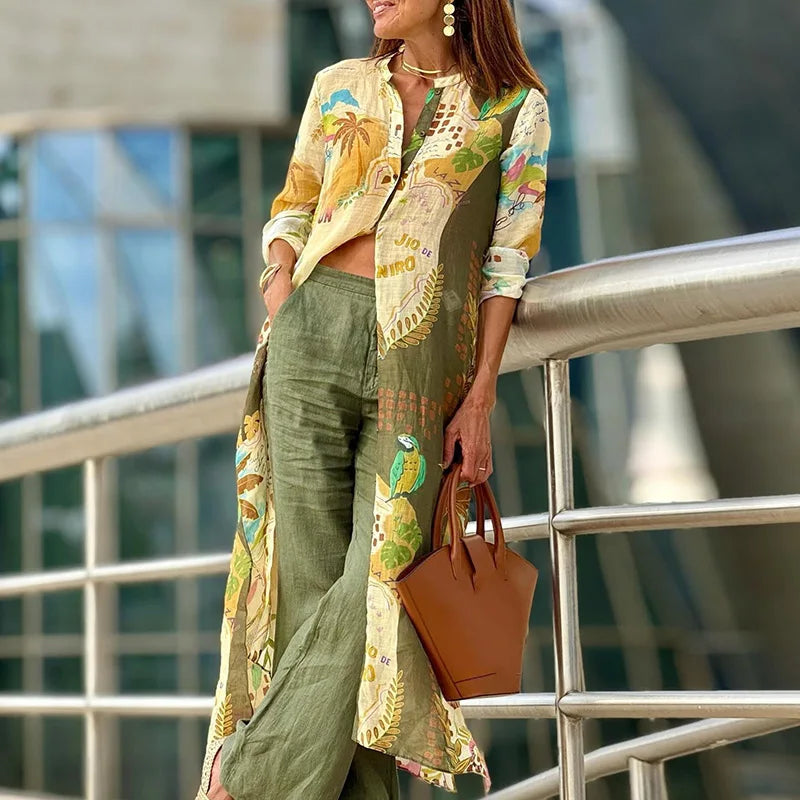 Estara | Women's Tropical Print Co-ord Set - Green - Image 1