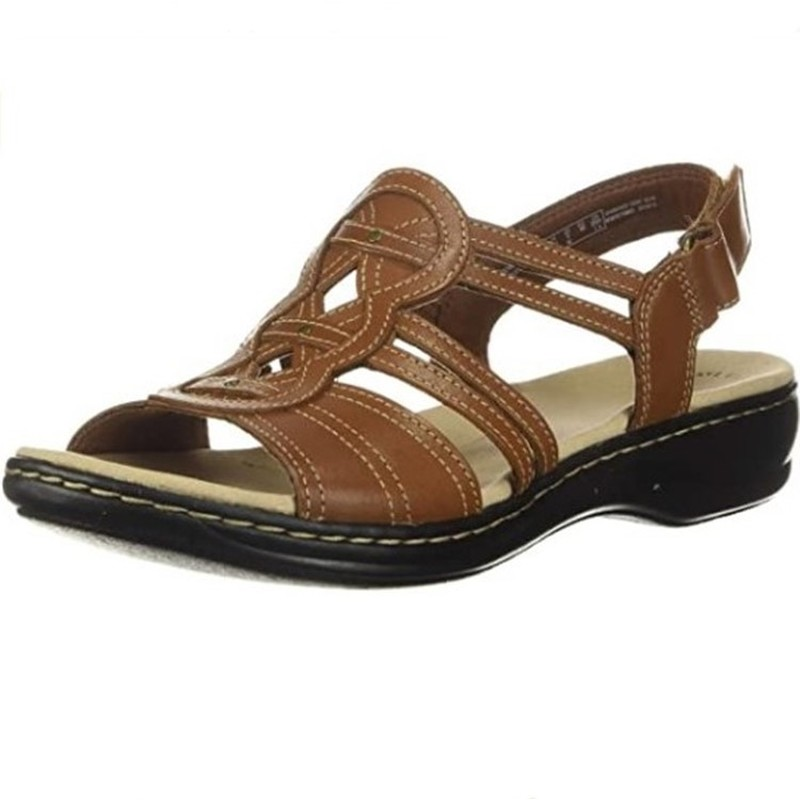 Estelle | Women's Strappy Cushioned Flat Sandals - Brown - Image 1
