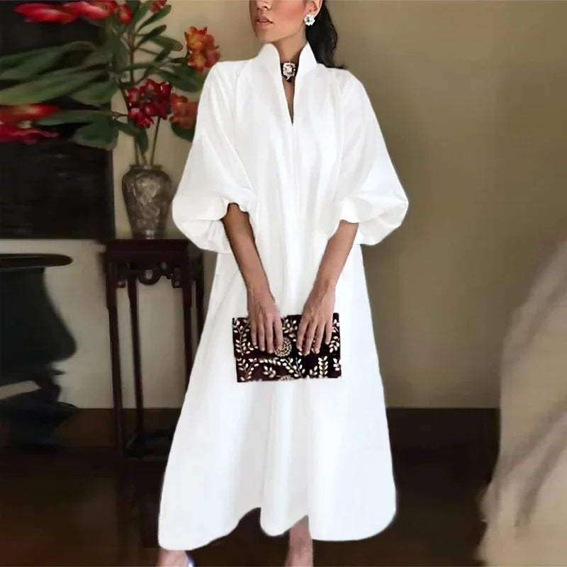 Eudora | Women's High Neck Oversized Maxi Dress - White - Image 1