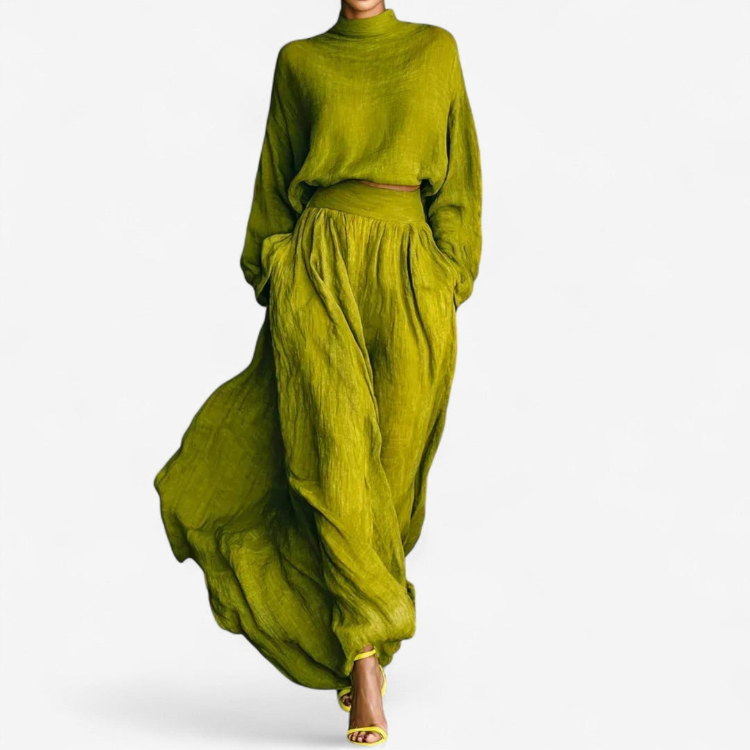 Eulalia | Women's Mock Turtleneck Long Sleeve Co-Ord Set - Green - Image 1
