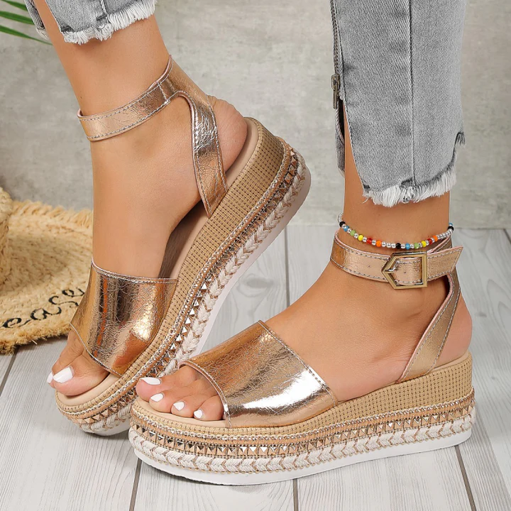 Eulalia | Women's Platform Wedge Ankle Strap Sandals - Rose gold - Image 1