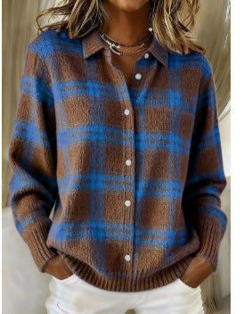 Eulalie | Women's Checked Long Sleeve Shirt - Blue - Image 1
