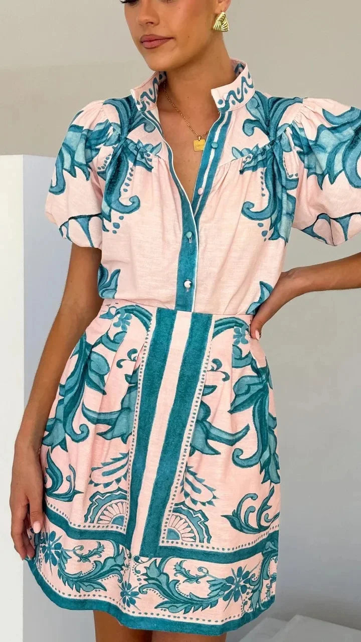 Eulandra | Damen Mini-Kleid mit Puffärmeln und Blumenmuster - Pink - Bild 30