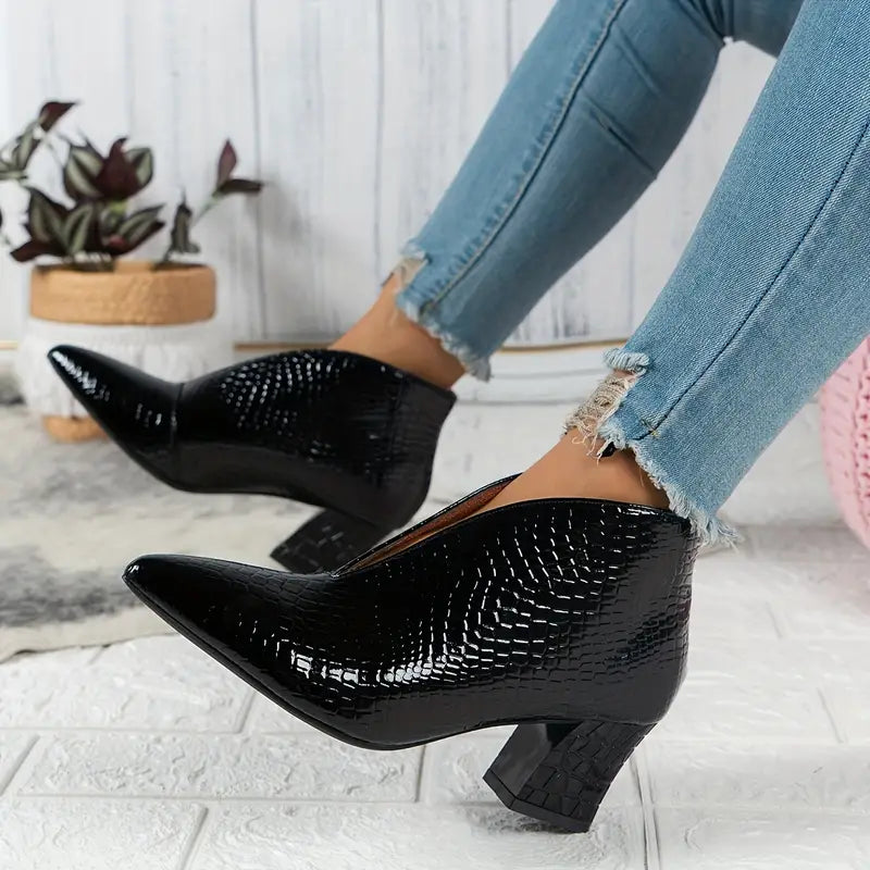 Evangalina | Women's Block Heel Ankle Boots - Black - Image 1