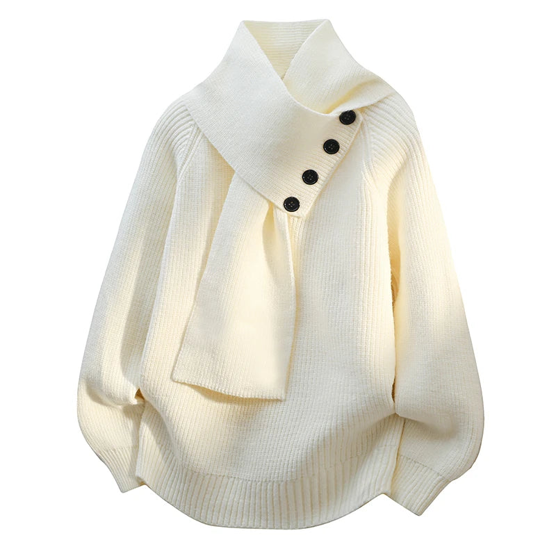Evangelia | Women's Scarf Neck Long Sleeve Jumper - White - Image 1