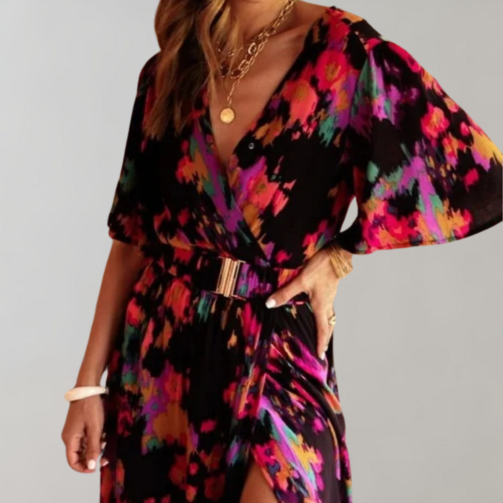 Evangelos | Women's Multicoloured Wrap Midi Dress - Image 1