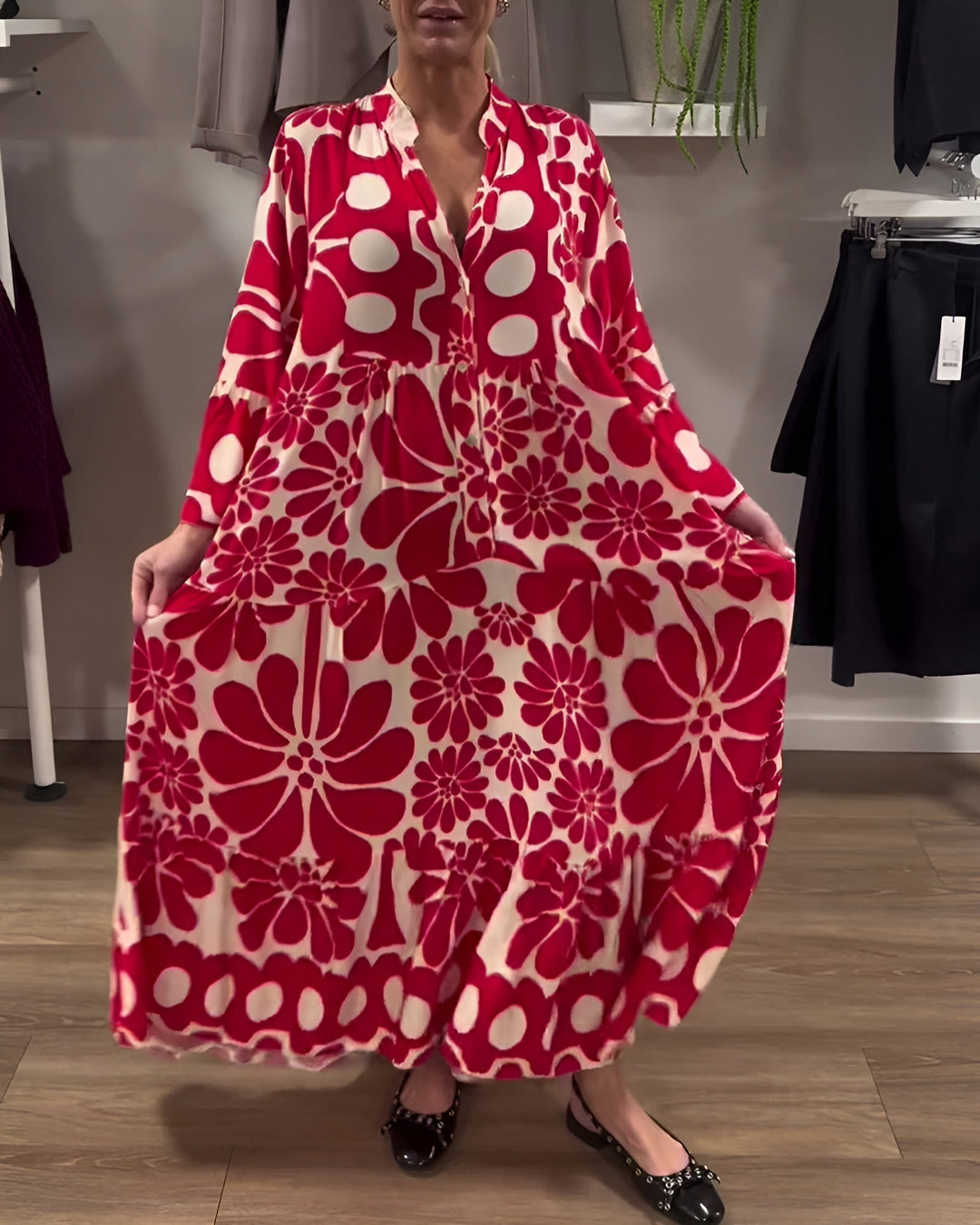 Evangerina | Damen Maxikleid mit Blumenmuster und Wickeldesign - Rot - Bild 2