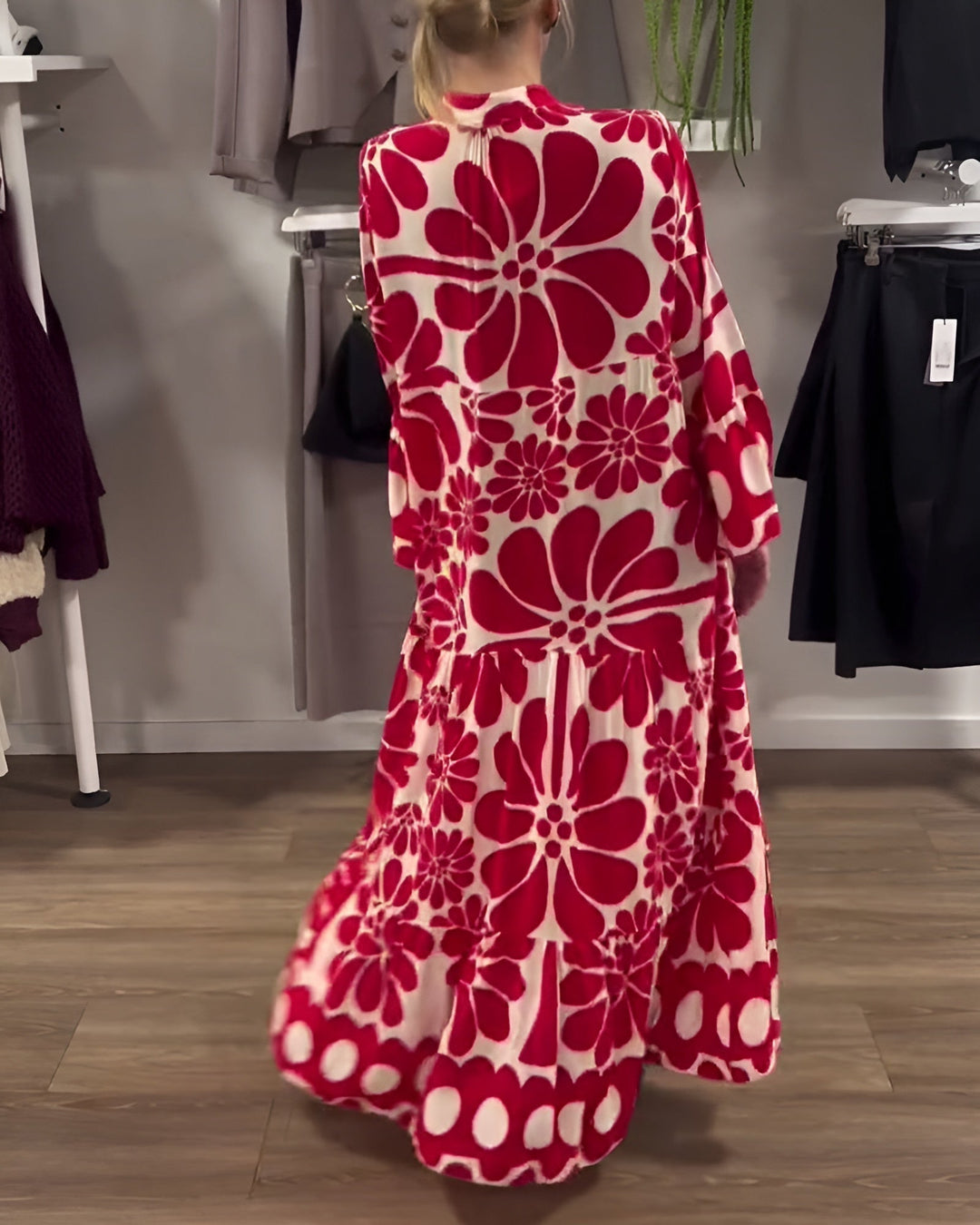 Evangerina | Damen Maxikleid mit Blumenmuster und Wickeldesign - Rot - Bild 3