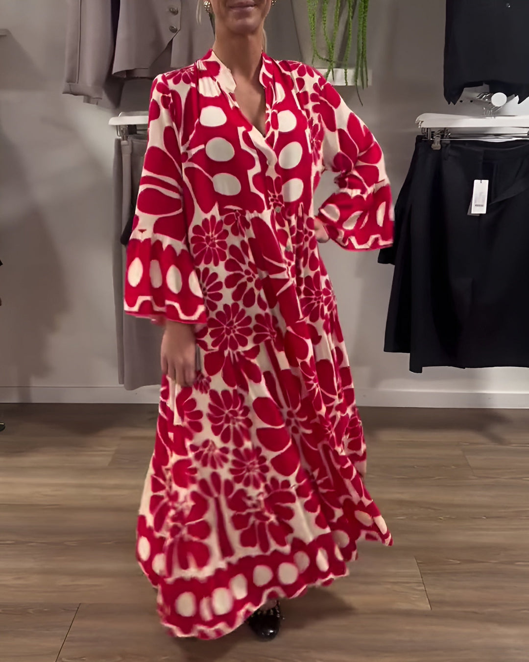 Evangerina | Damen Maxikleid mit Blumenmuster und Wickeldesign - Rot - Bild 4