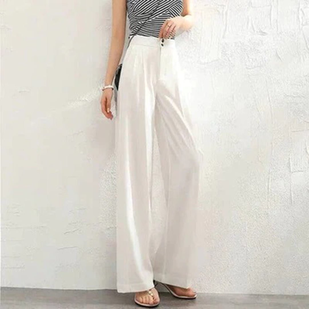 Evelina | Women's Wide Leg High Waisted Trousers - White - Image 1