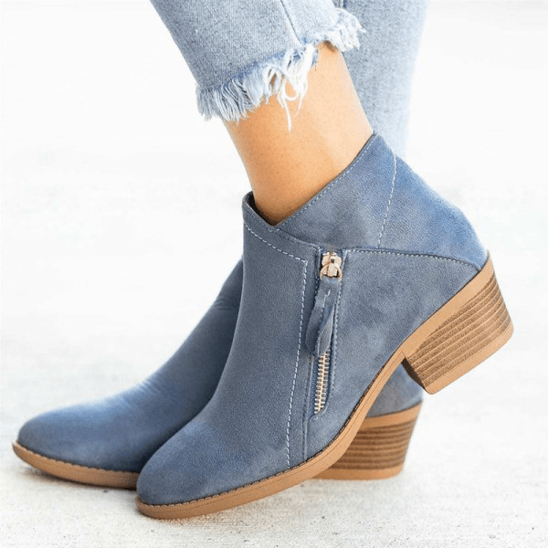 Evellyn | Women's Side Zip Low Heel Ankle Boots - Blue - Image 1