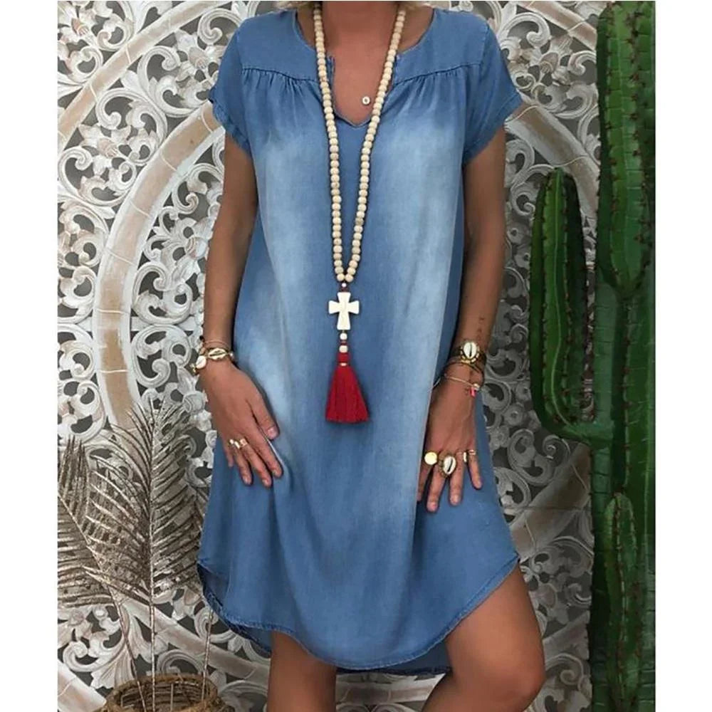 Felicia | Women's Short Sleeve Casual Dress - Blue - Image 1