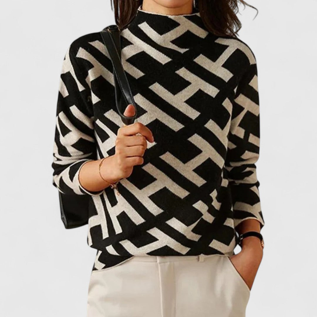 Feliciana | Women's Mock Neck Geometric Print Jumper - Image 1