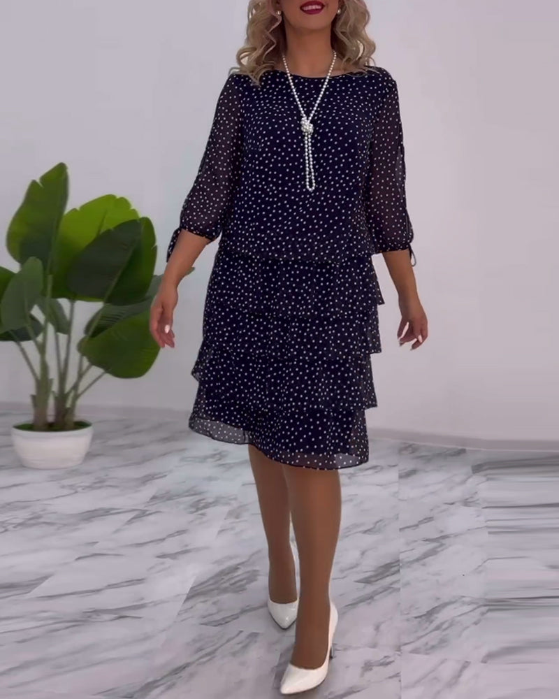 Felicity | Women's Polka Dot Tiered Midi Dress - Navy - Image 1
