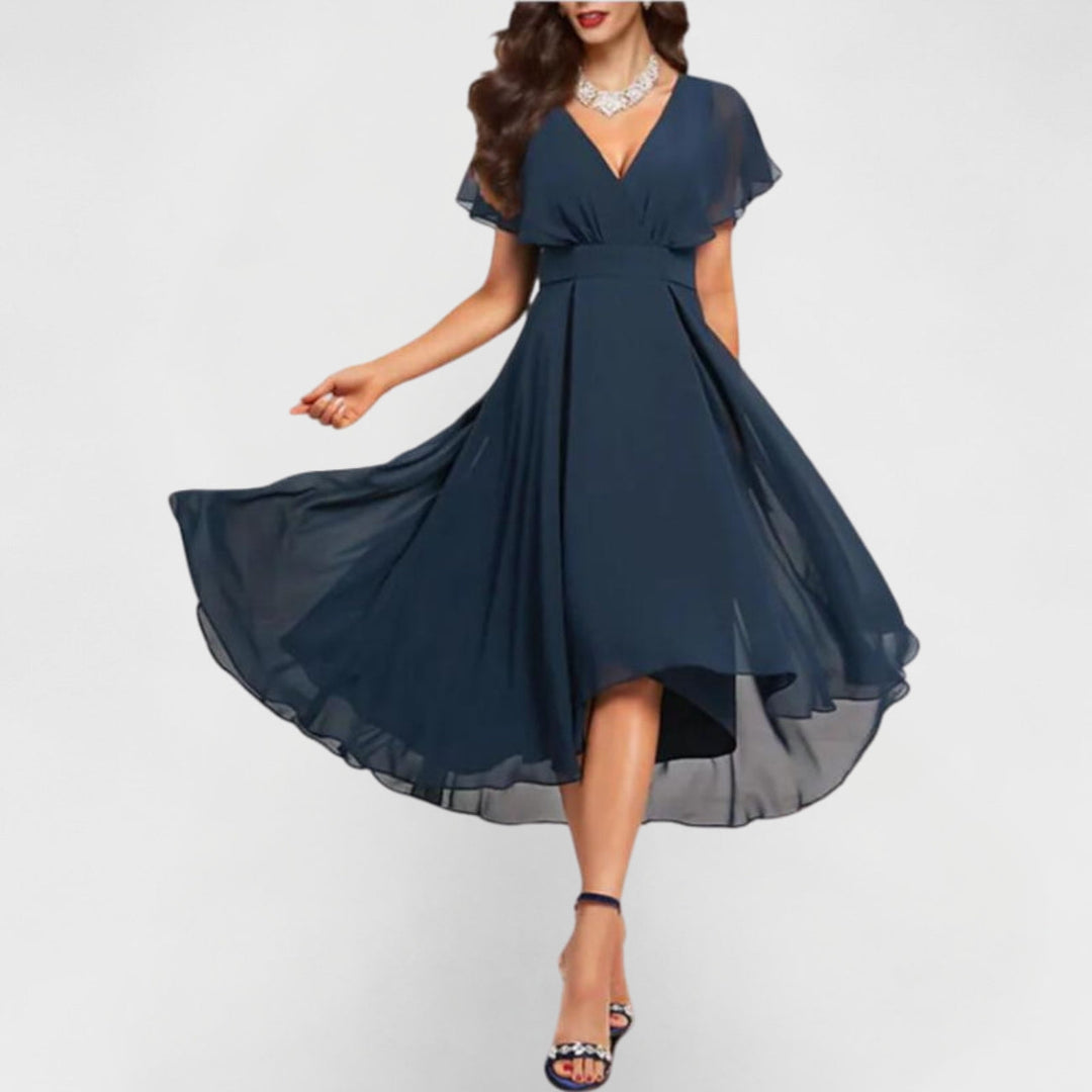 Florence | Damen V-Ausschnitt Kurzarm Midikleid - Marineblau - Bild 1