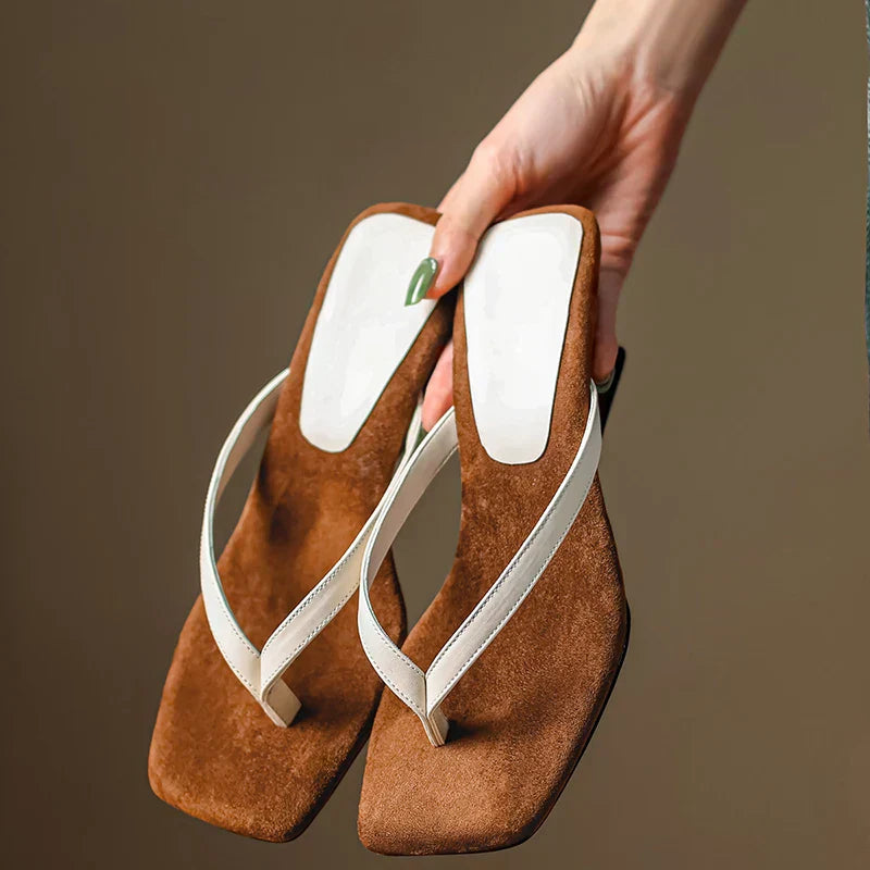 Florencia | Women's Wedge Thong Sandals - Brown - Image 1