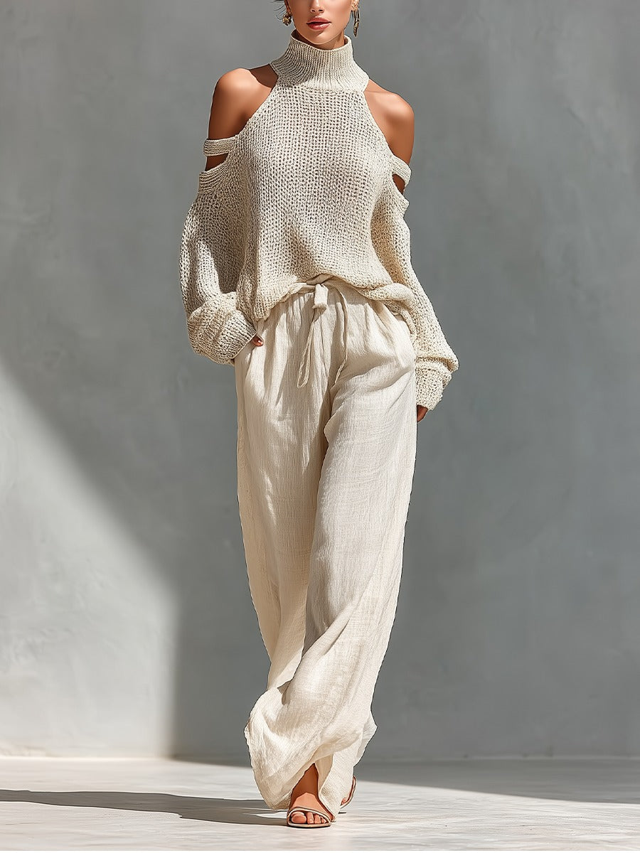 Florentina | Women's Cold Shoulder Long Sleeve Two Piece Set - Beige - Image 1