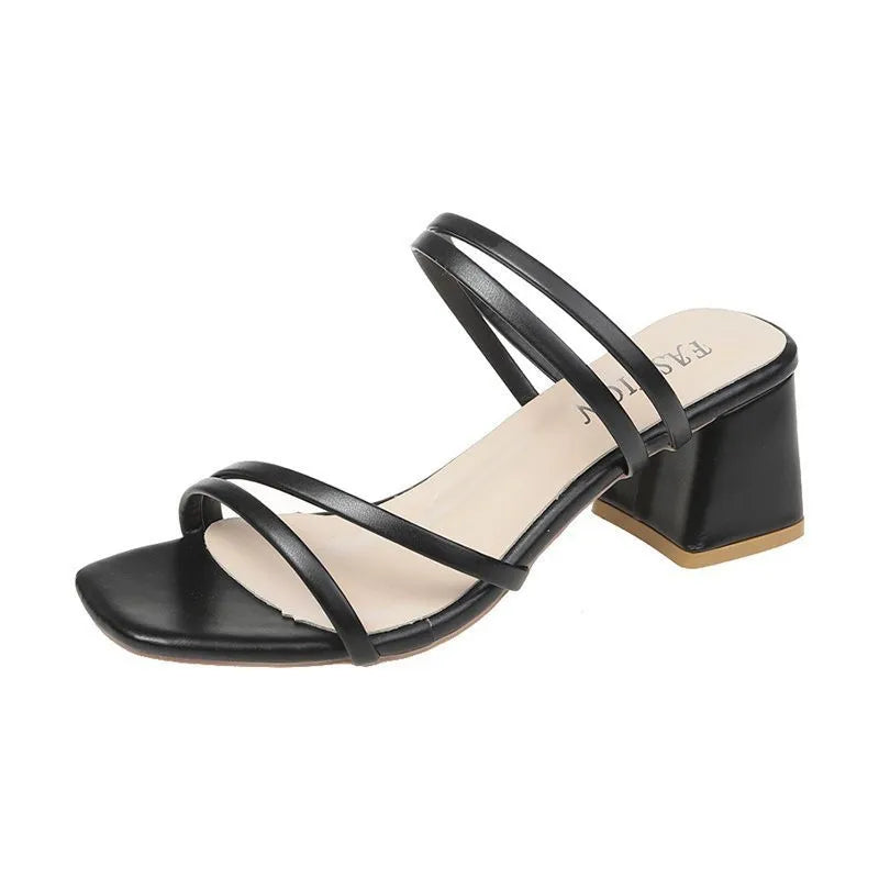 Francesca | Women's Strappy Block Heel Sandals - Black - Image 1