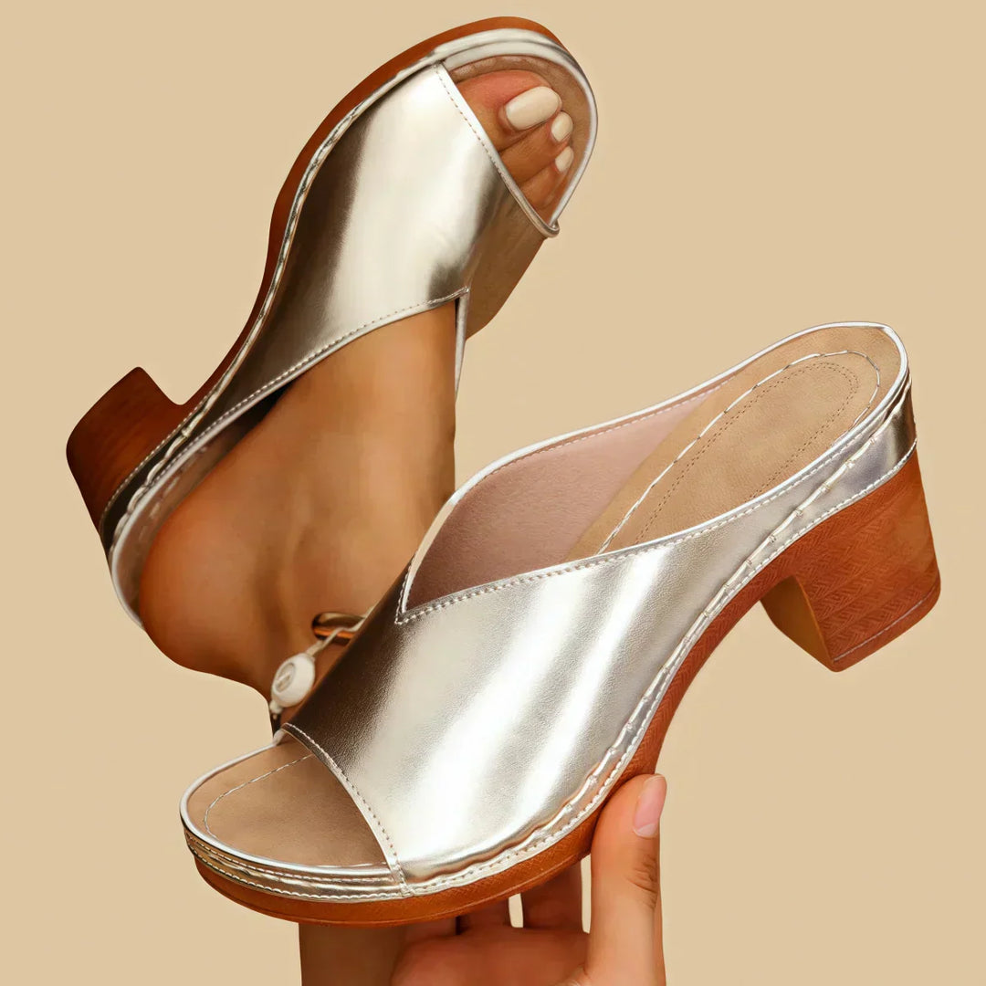 Francine | Women's Silver Platform Block Heel Sandals - Silver - Image 1