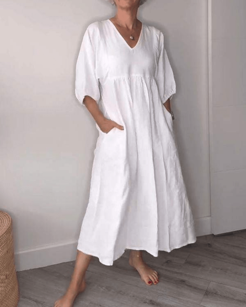 Francine | Women's V Neck 3/4 Sleeve Maxi Dress - White - Image 1