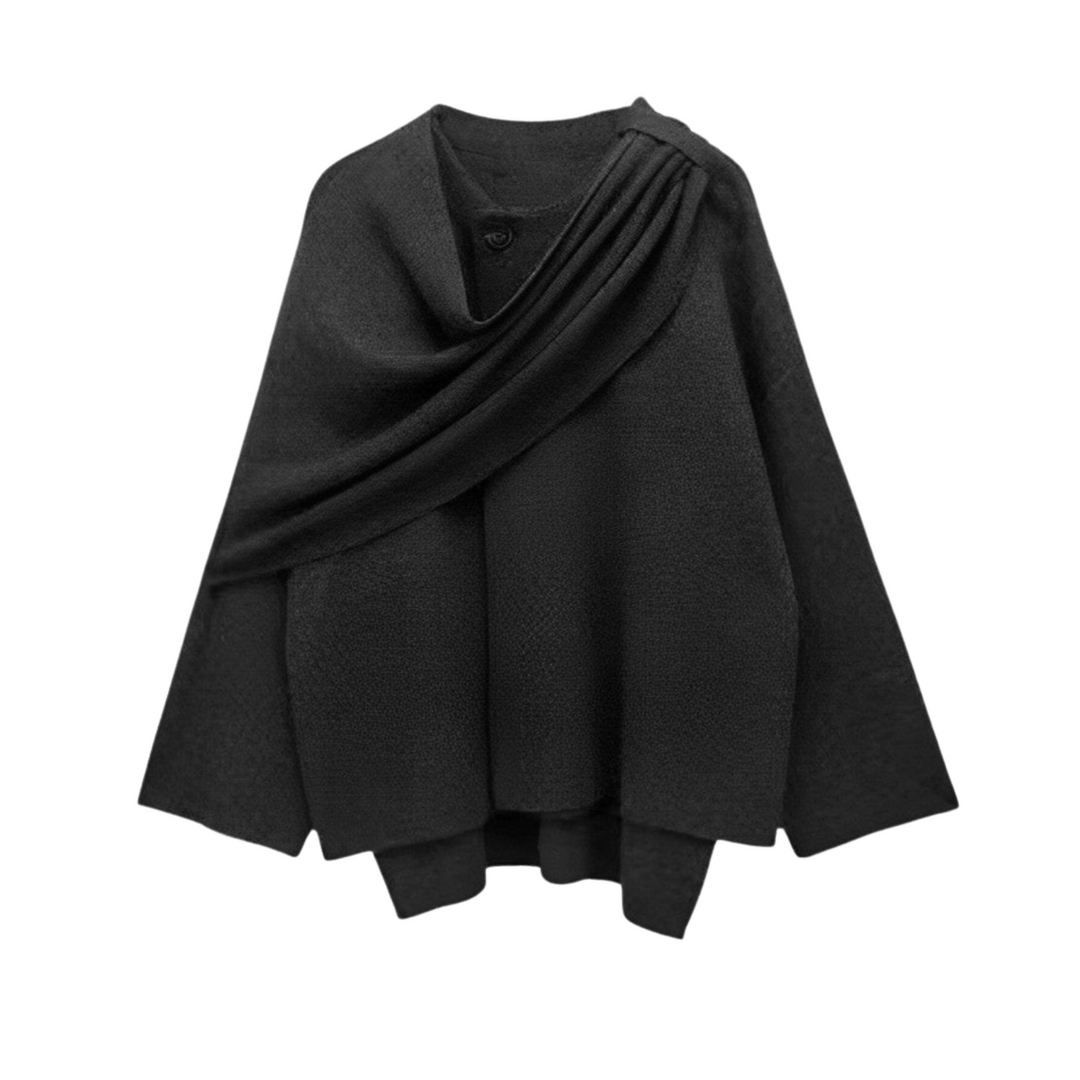Freya | Women's Draped Cape Coat - Black - Image 1