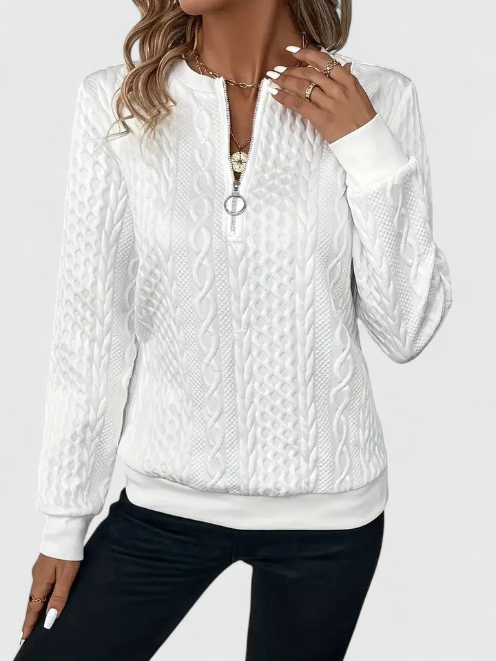 Genevra | Women's Cable Knit Long Sleeve Jumper - White - Image 1