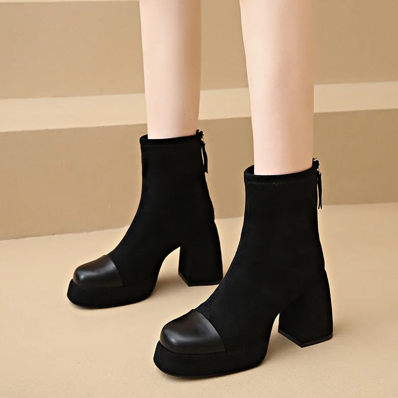 Guinevere | Women's Black Chunky Heel Ankle Boots - Black - Image 1