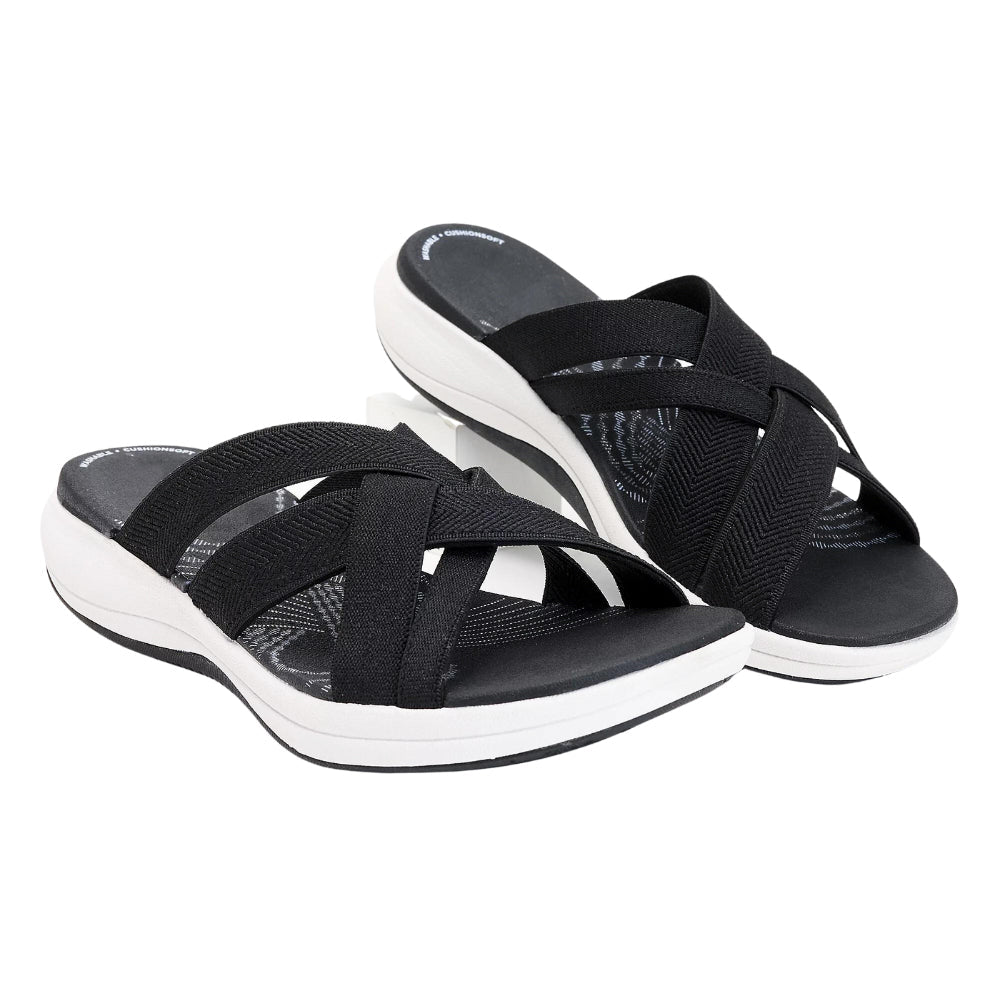 Gwenaelle | Women's Cross Strap Arch Support Sandals - Black - Image 1