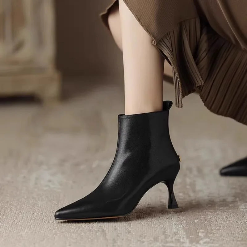 Imogen | Women's Pointed Toe Kitten Heel Ankle Boots - Black - Image 1