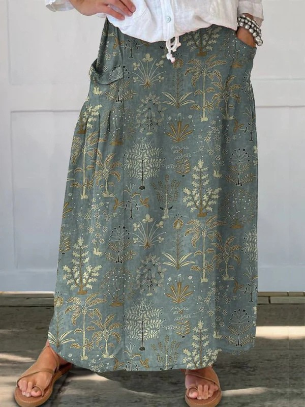 Imogen | Women's Printed Maxi Skirt - Green - Image 1