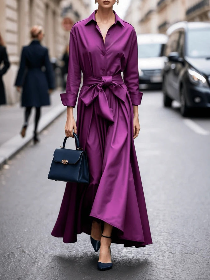 Imogene | Women's Collared Long Sleeve Maxi Dress - Purple - Image 1