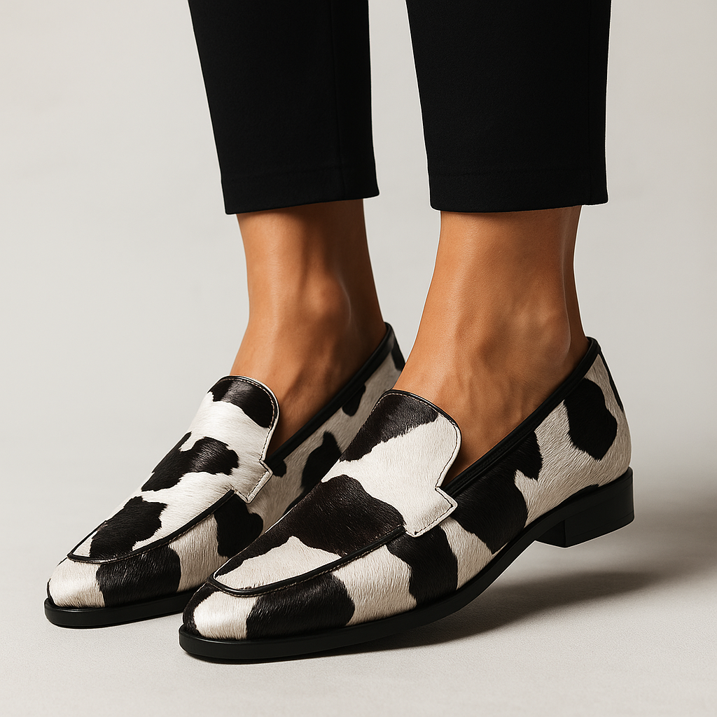 Ingrid | Women's Cow Print Block Heel Loafers - Image 1