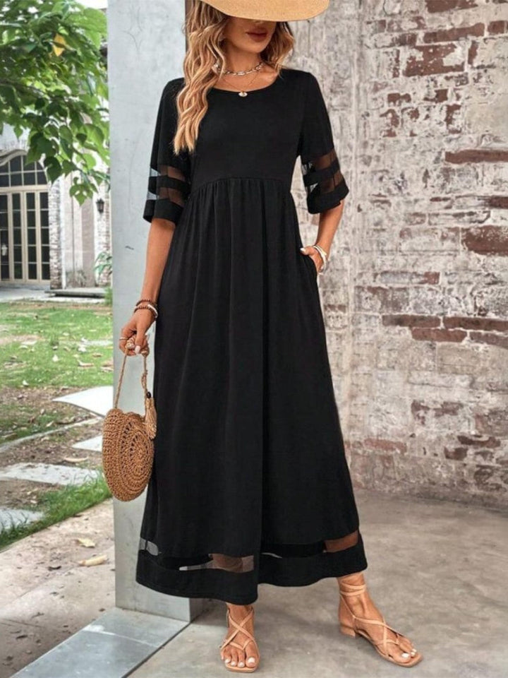 Ingrid | Maxikleid für Damen mit Mesh-Einsätzen – Schwarz – Bild 1