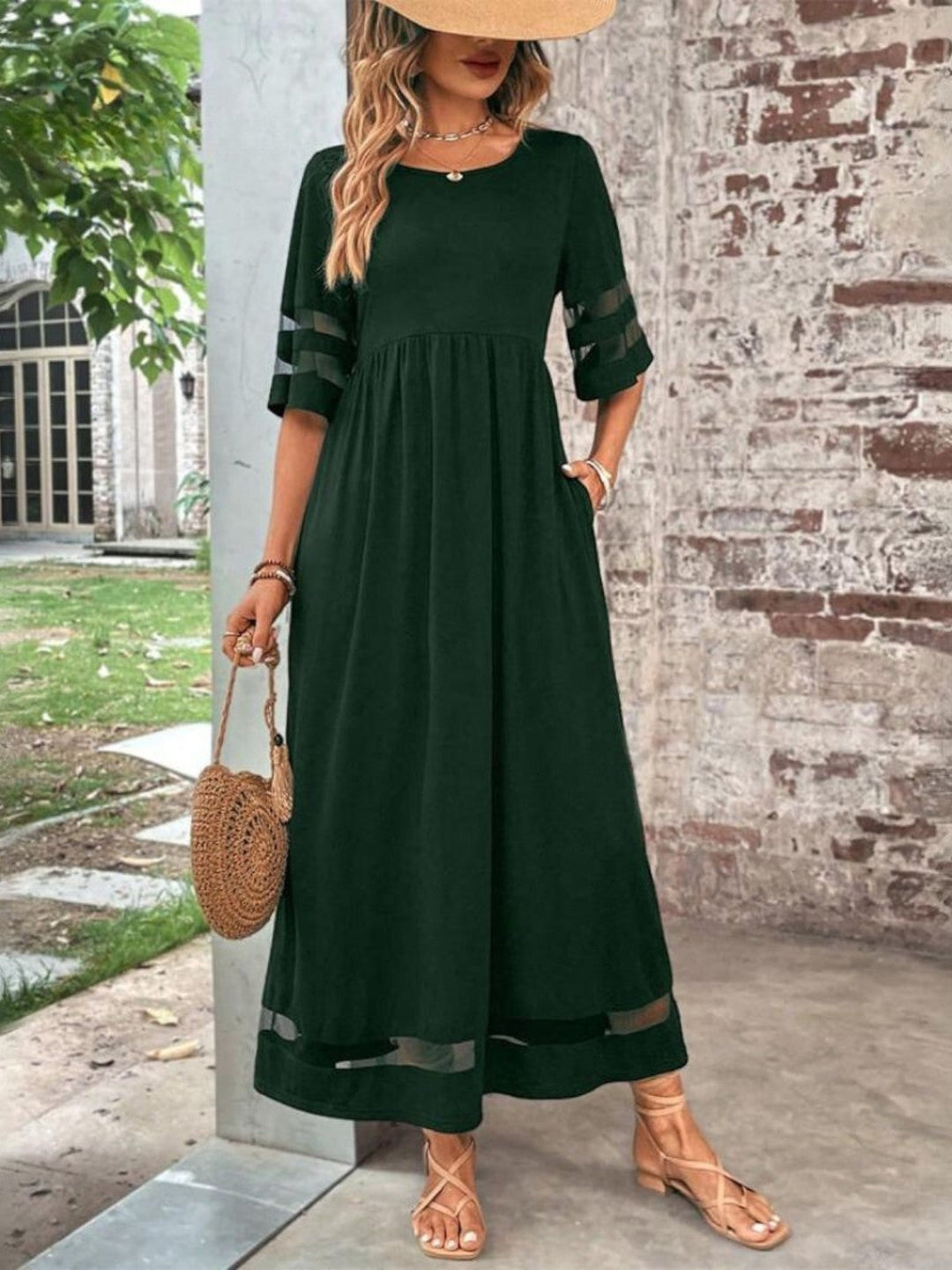 Ingrid | Maxikleid für Damen mit Mesh-Einsätzen – Schwarz – Bild 3