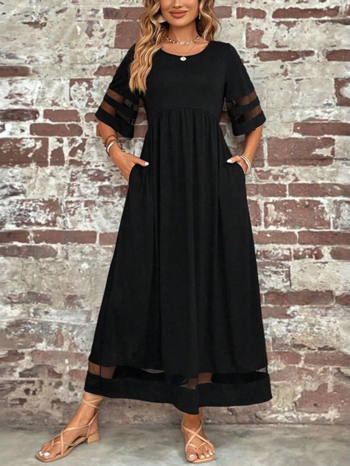 Ingrid | Maxikleid für Damen mit Mesh-Einsätzen – Schwarz – Bild 4