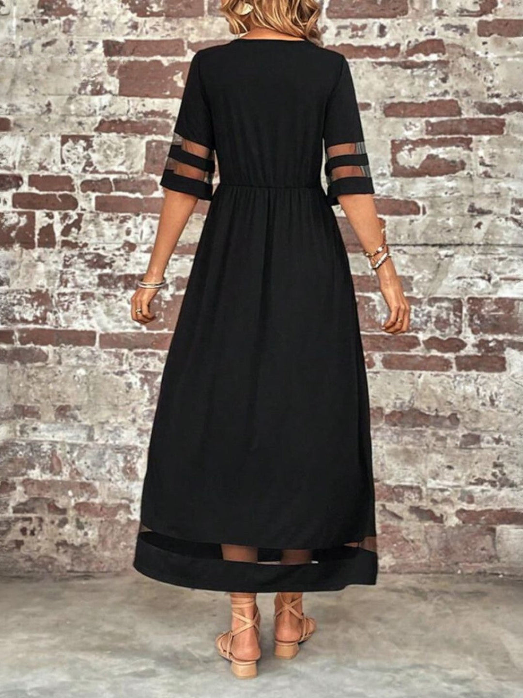 Ingrid | Maxikleid für Damen mit Mesh-Einsätzen – Schwarz – Bild 5