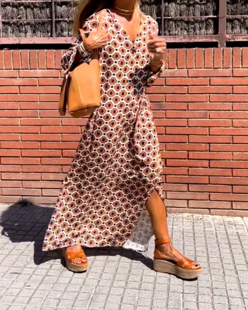 Iolanthe | Women's Geometric Print Wrap Midi Dress - Image 1