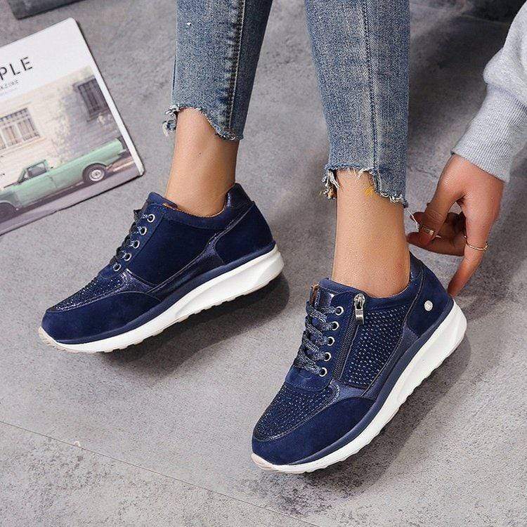 Isabeau | Women's Lace Up Platform Sneakers - Navy - Image 1