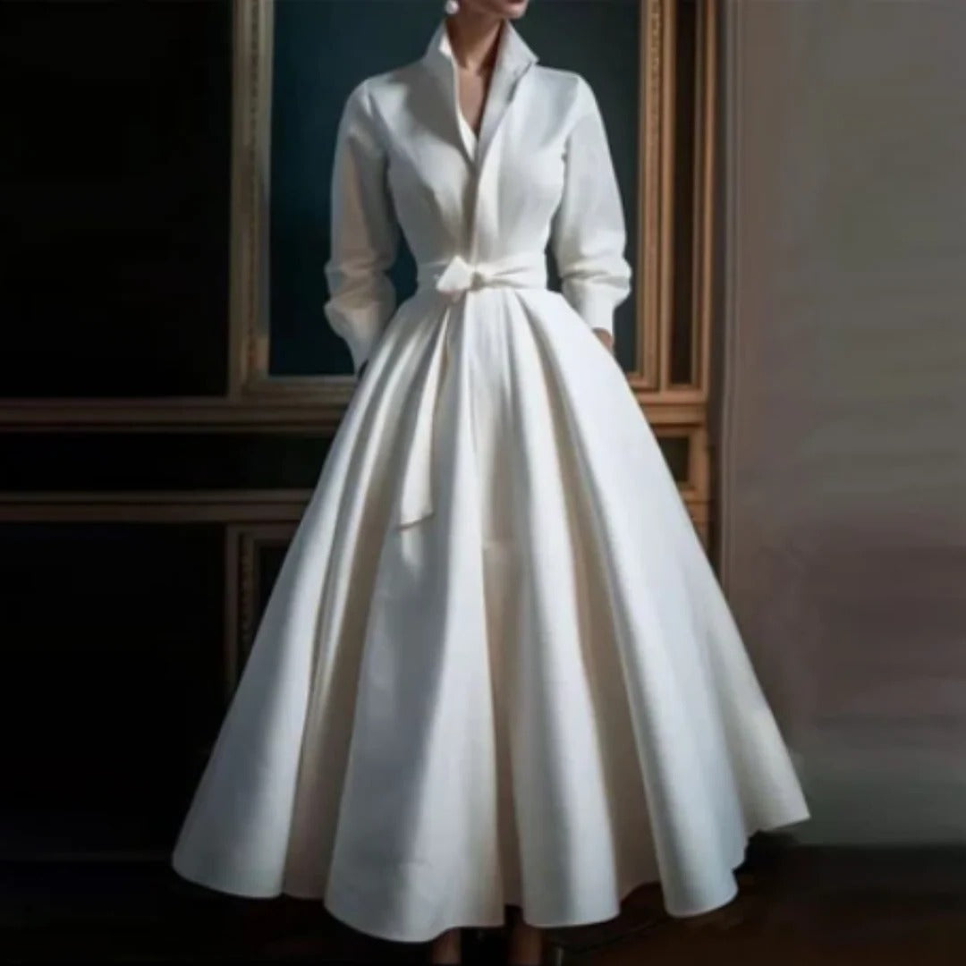 Isadora

Wait, | Women's Long Sleeve Shirt Style Midi Dress - White - Image 1