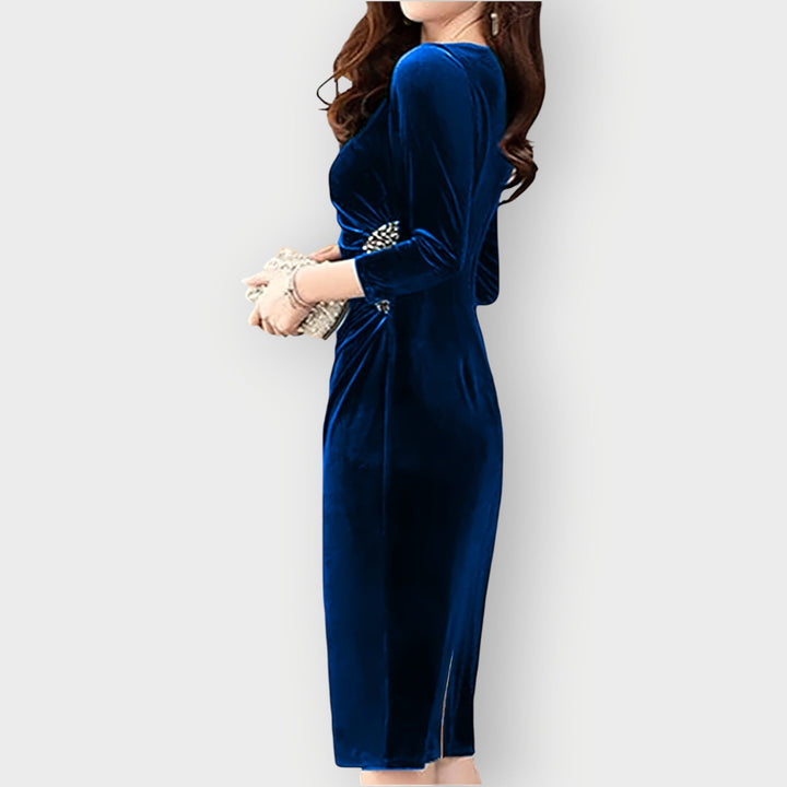 Isadora | Damen Midi-Kleid in Smaragdgrün mit Raffung - Grün - Bild 7