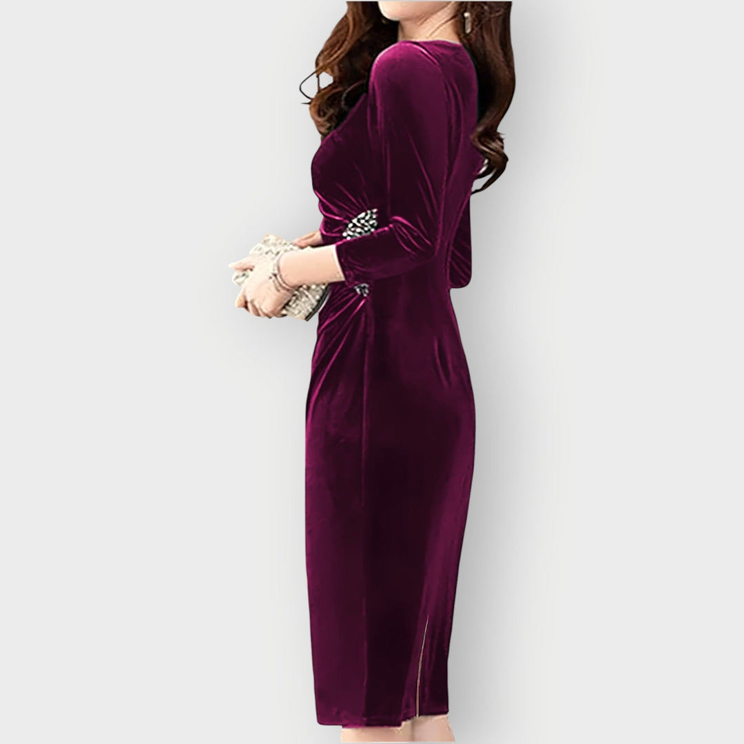 Isadora | Damen Midi-Kleid in Smaragdgrün mit Raffung - Grün - Bild 8