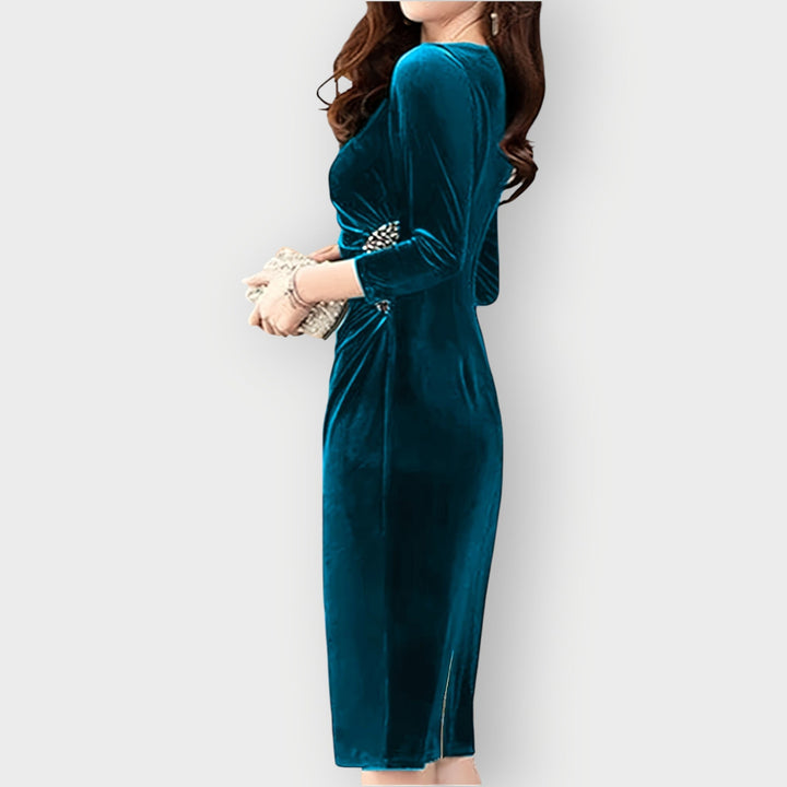 Isadora | Damen Midi-Kleid in Smaragdgrün mit Raffung - Grün - Bild 9