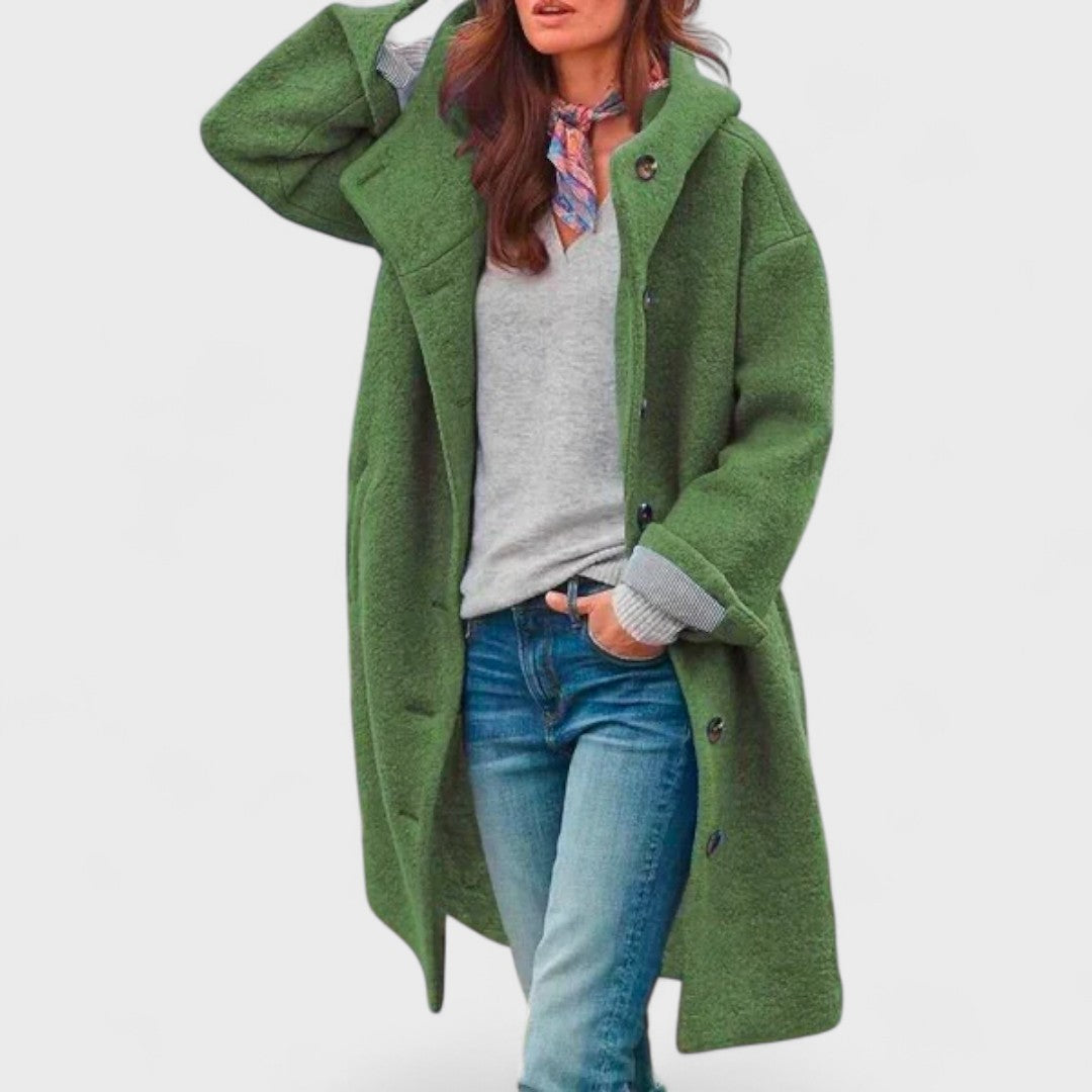 Isadora | Women's Hooded Longline Coat - Green - Image 1