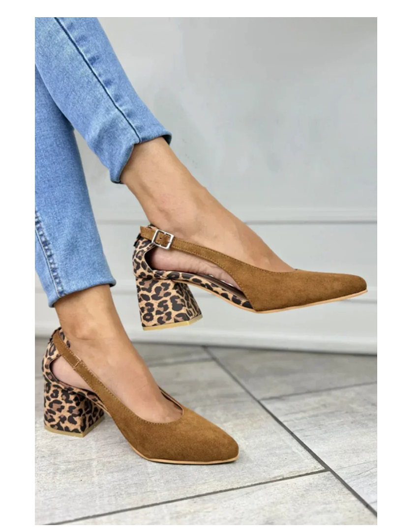Isadora | Women's Leopard Print Slingback Heels - Brown - Image 1