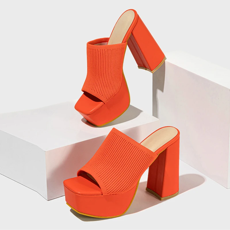 Isadora | Women's Platform Block Heel Sandals - Orange - Image 1
