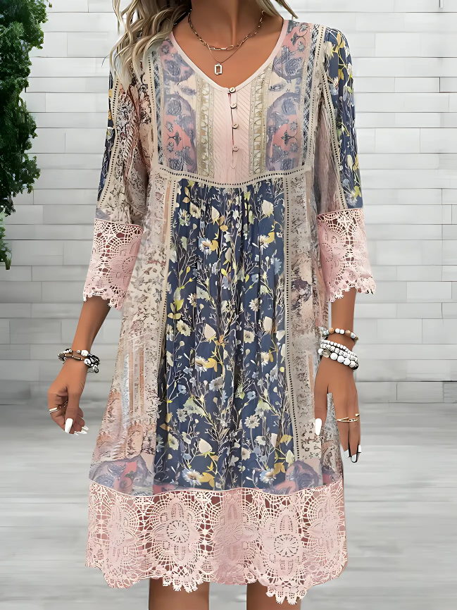 Isidora | Women's Boho Floral V Neck Midi Dress - Image 1